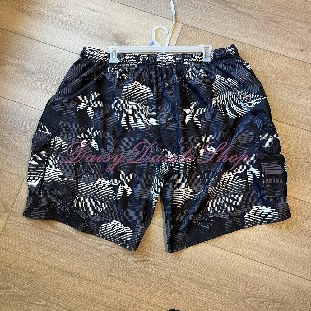 Kanu Surf 5X Swim Trunks Black White Tropical Print - Picture 4 of 11